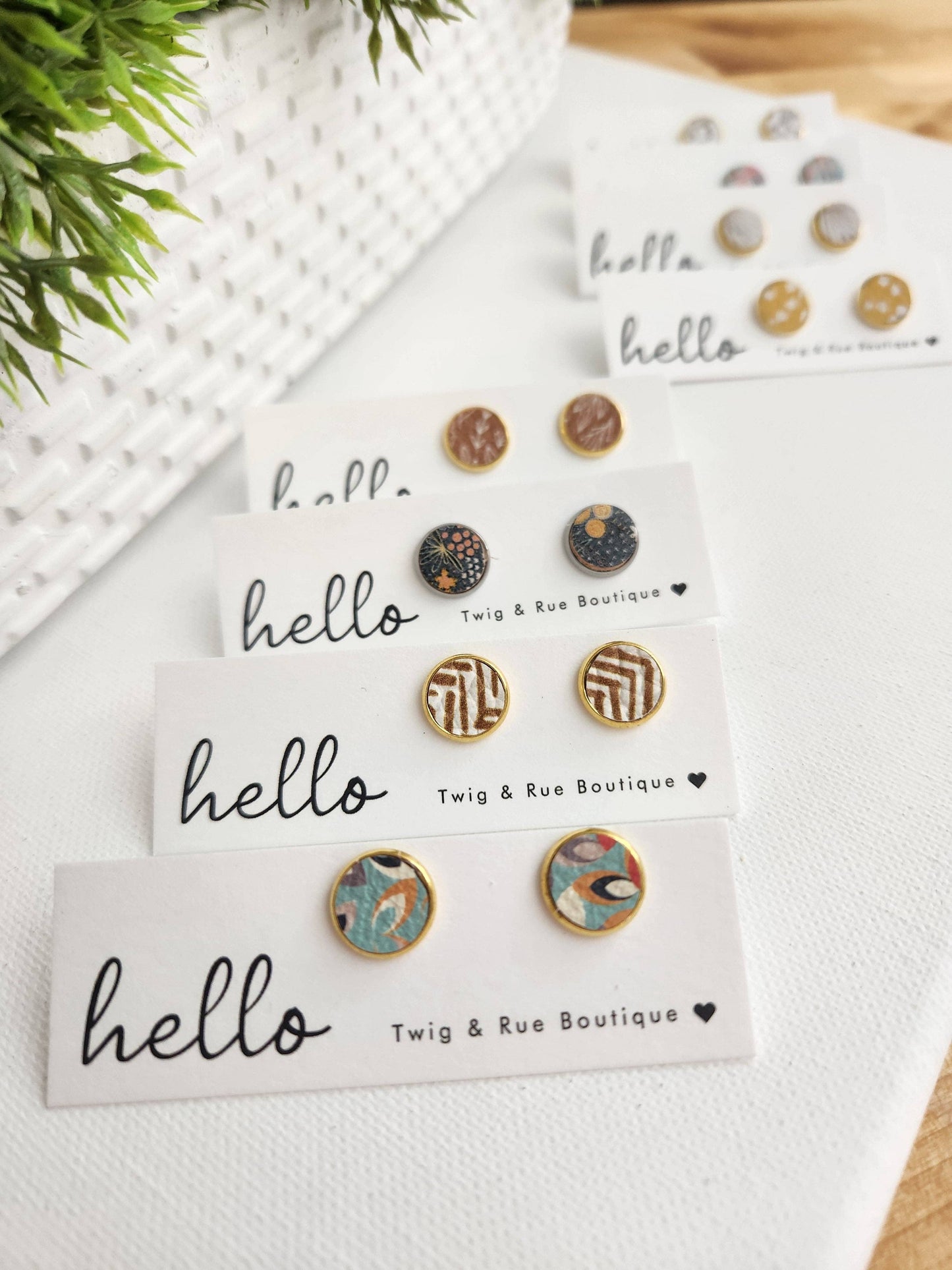 Twig & Rue boutique - Leather button studs: Tan floral