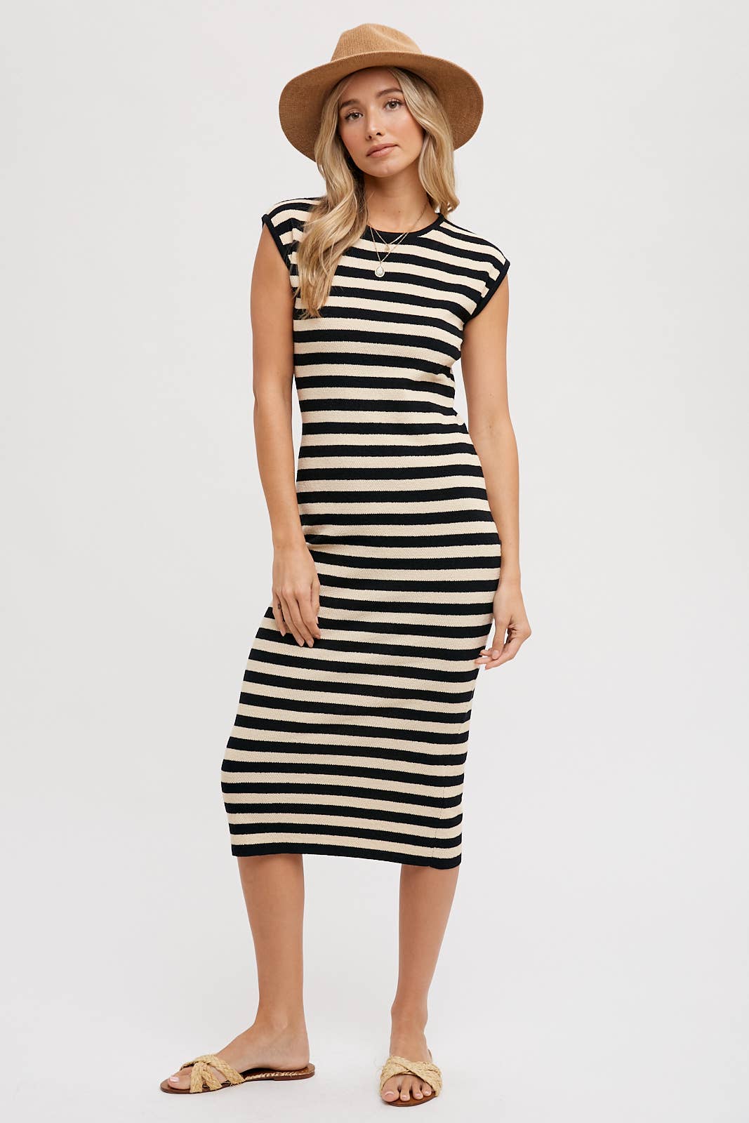 Black & Tan Striped Midi Tank Dress