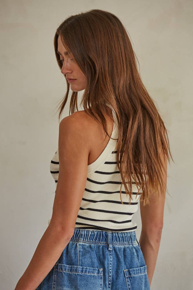 Ribbed Striped Sweater Tank Top