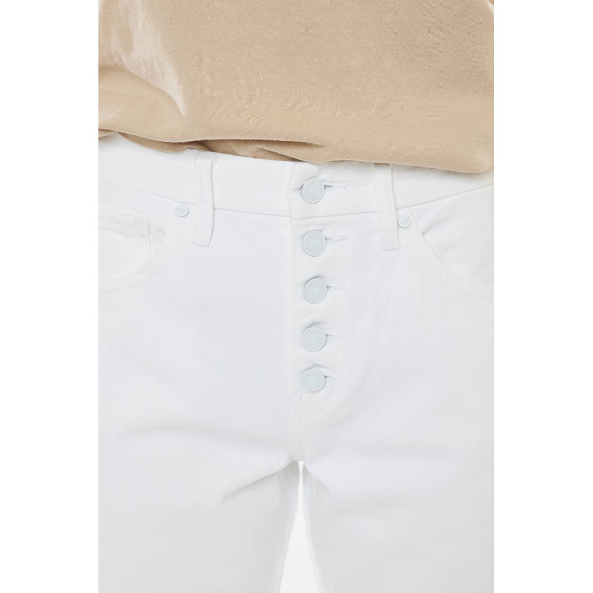 Kan Can USA White Straight Leg Frayed Hem Pants