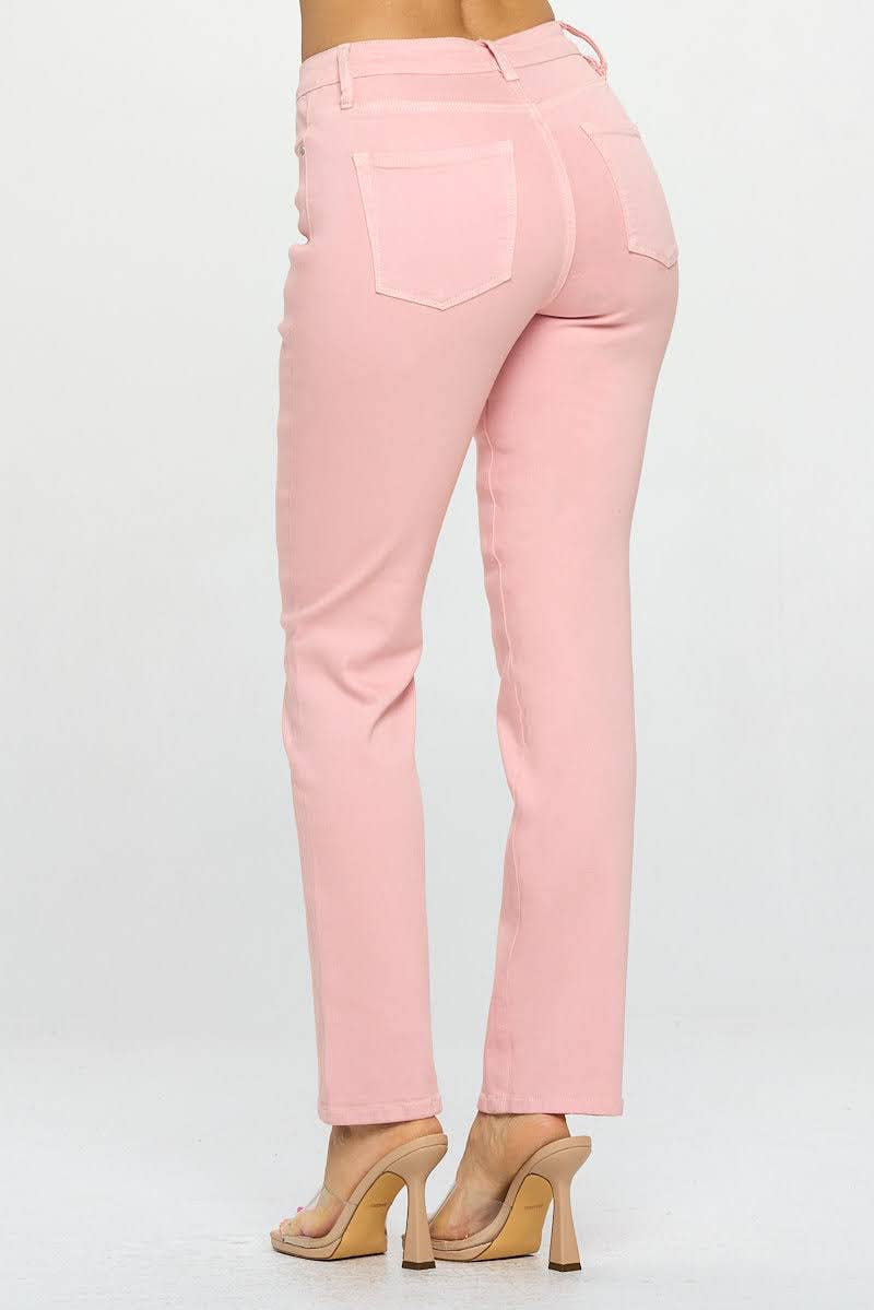 High Rise Straight Fit Color Denim Pants-Pink