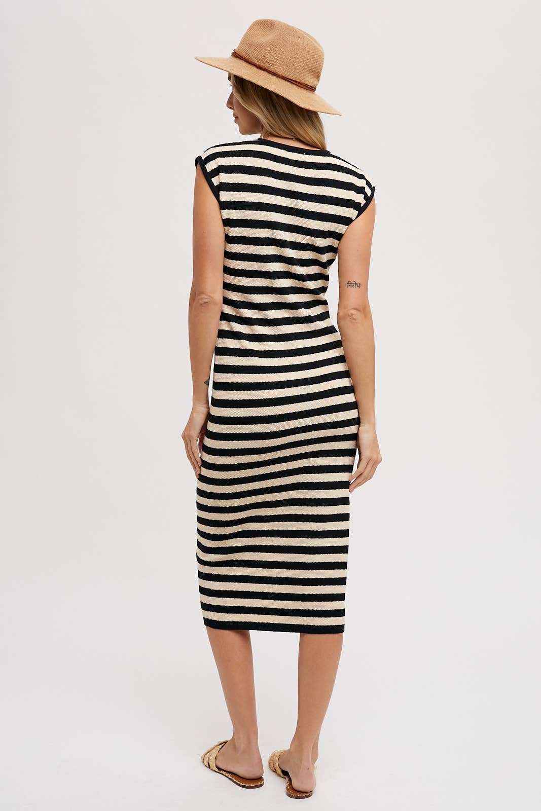 Black & Tan Striped Midi Tank Dress