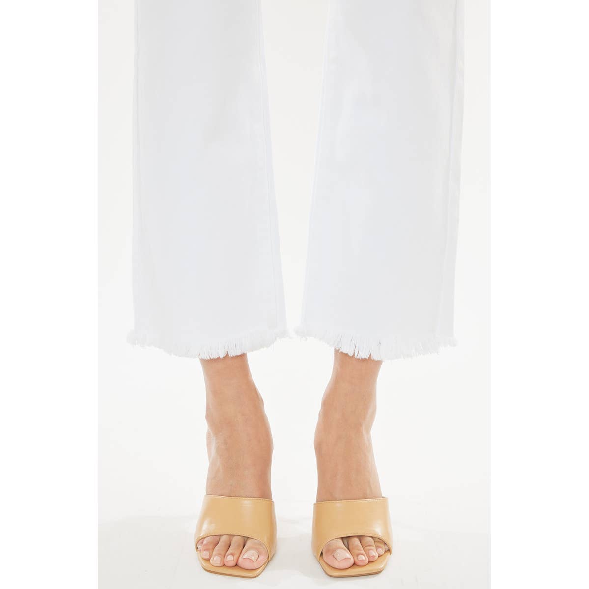 Kan Can USA White Straight Leg Frayed Hem Pants