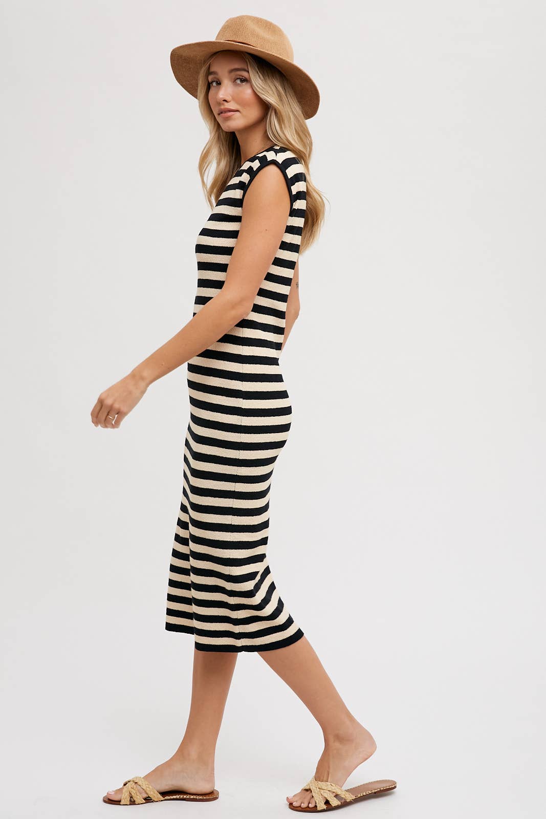 Black & Tan Striped Midi Tank Dress