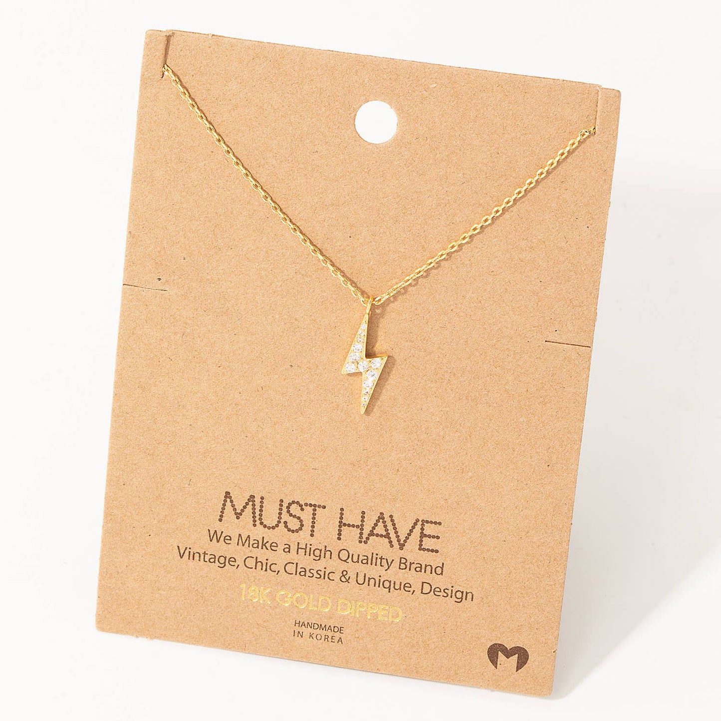 Pave Lightning Bolt Pendant Necklace: S