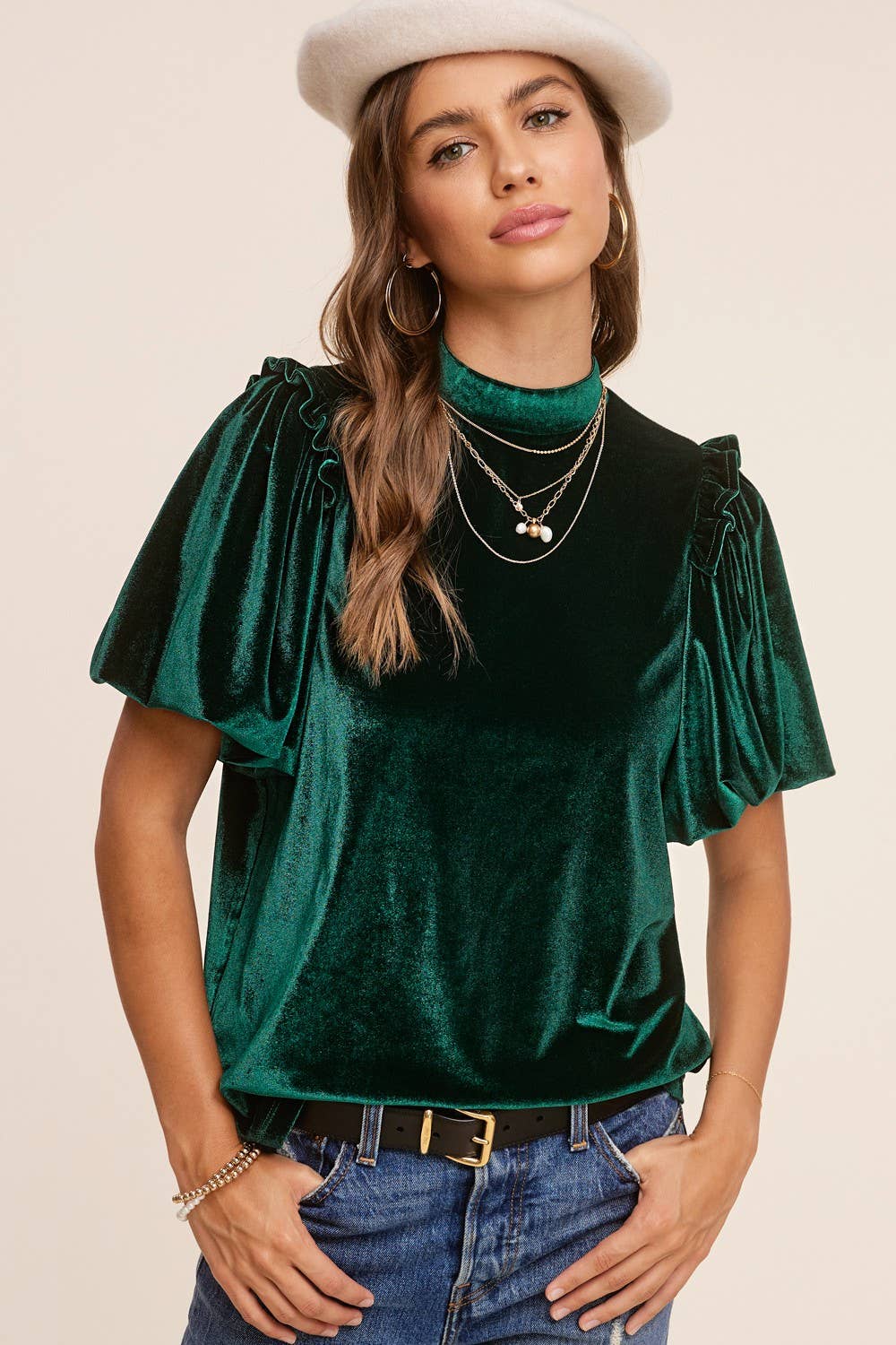 Velvety Puff Short Bell Sleeve Sweater