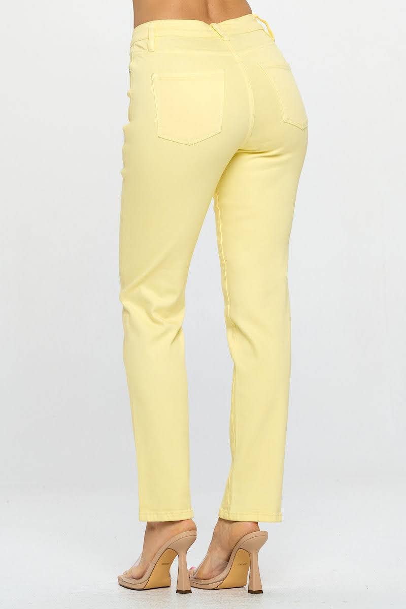 High Rise Straight Fit Color Denim Pants: Yellow