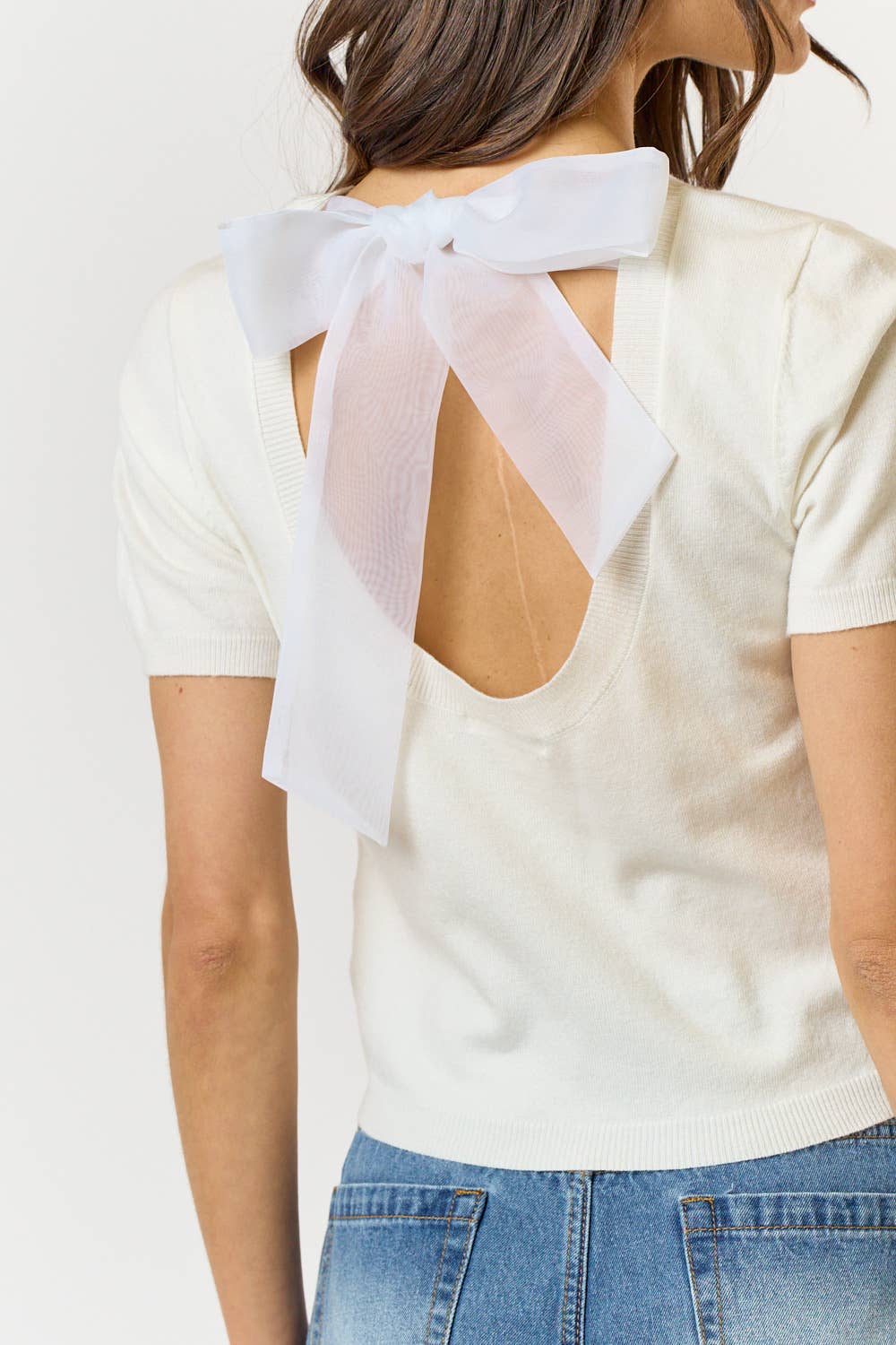 Open Back Sweater with Oversized Bow Tie