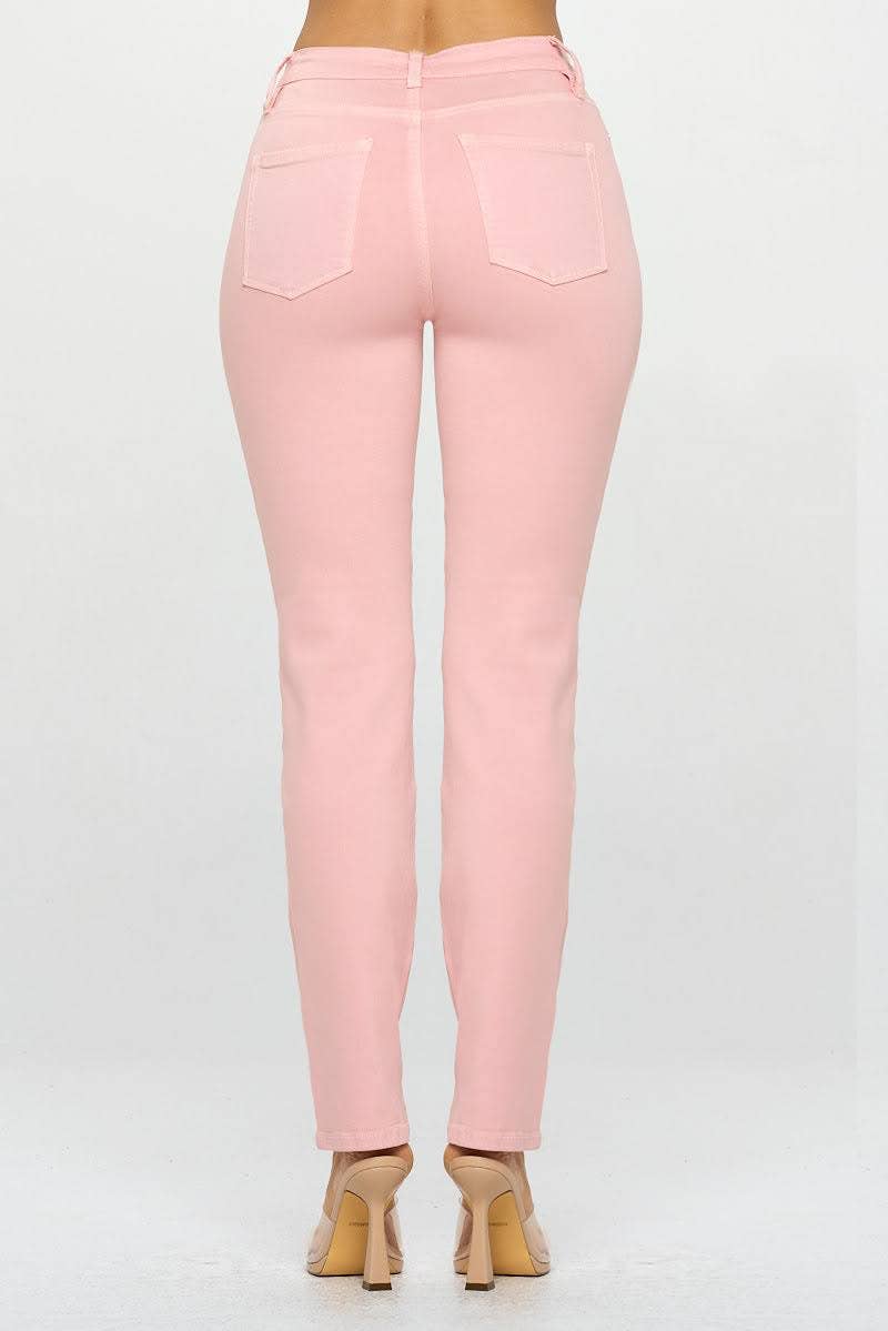 High Rise Straight Fit Color Denim Pants-Pink