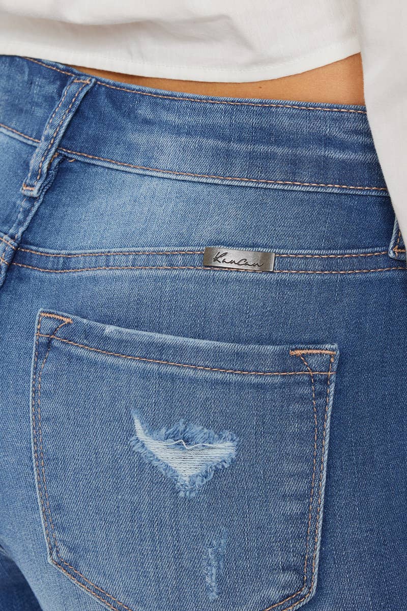 Mid Rise Distressed Fray Denim Shorts-Kan Can