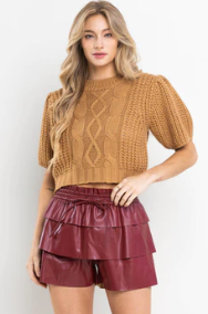 Puff Short Sleeve Cable Sweater