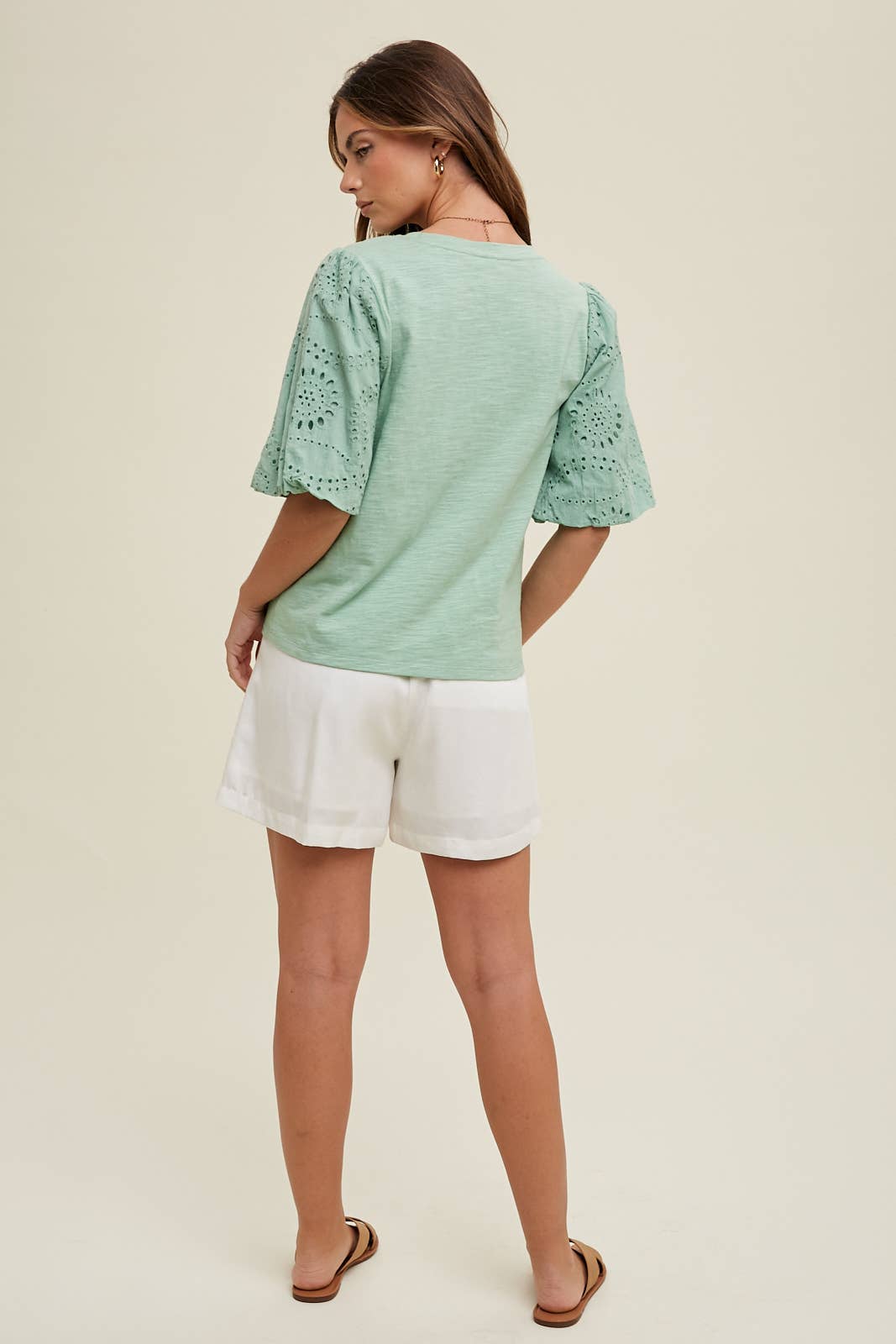 Eyelet Balloon Sleeve Knit Top