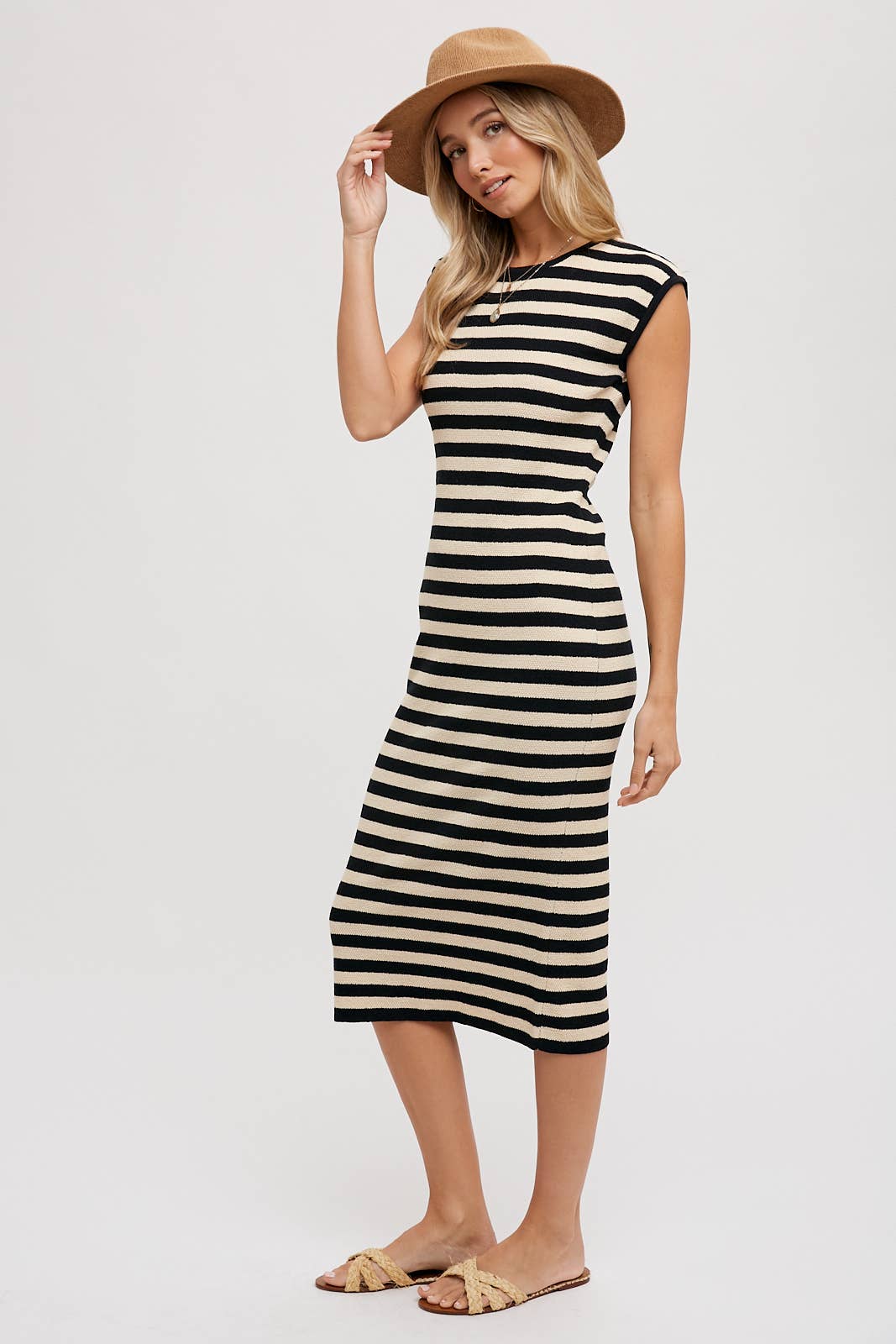 Black & Tan Striped Midi Tank Dress