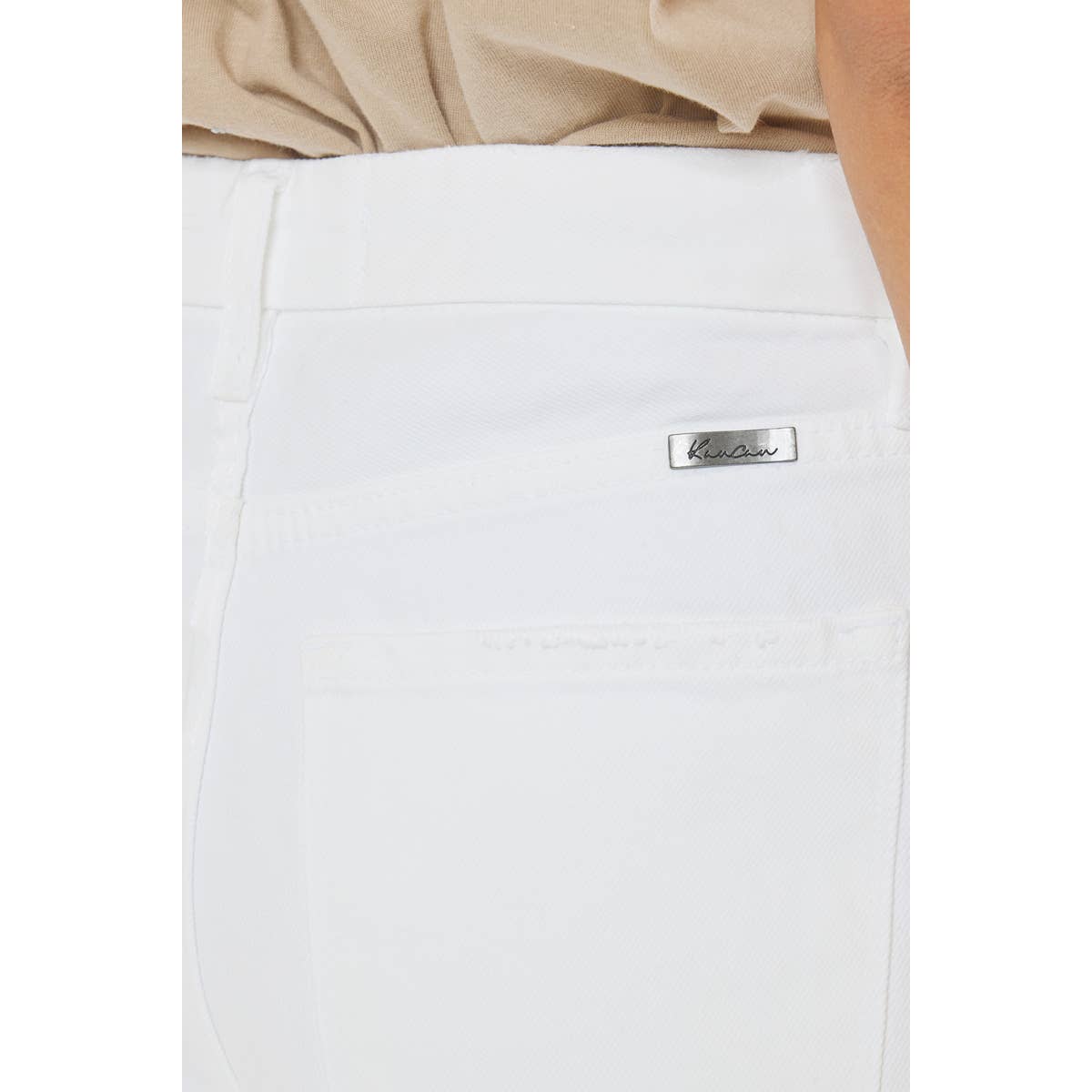 Kan Can USA White Straight Leg Frayed Hem Pants