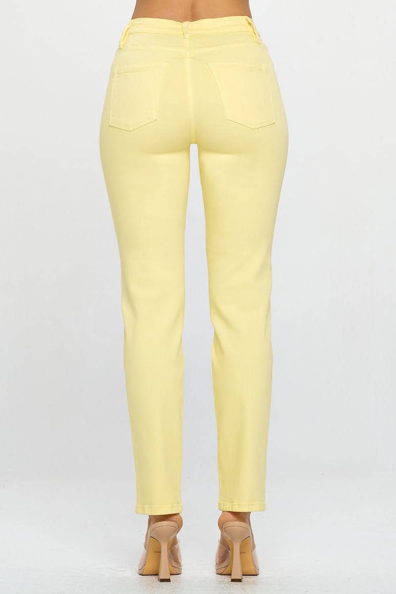 High Rise Straight Fit Color Denim Pants: Yellow