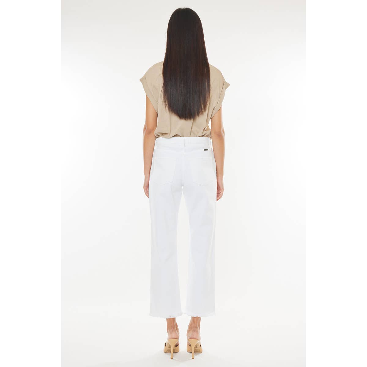 Kan Can USA White Straight Leg Frayed Hem Pants