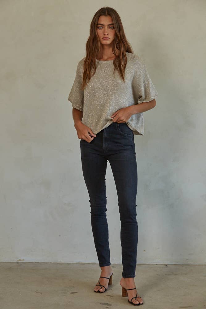 Knit Round Neck Sparkle Sweater