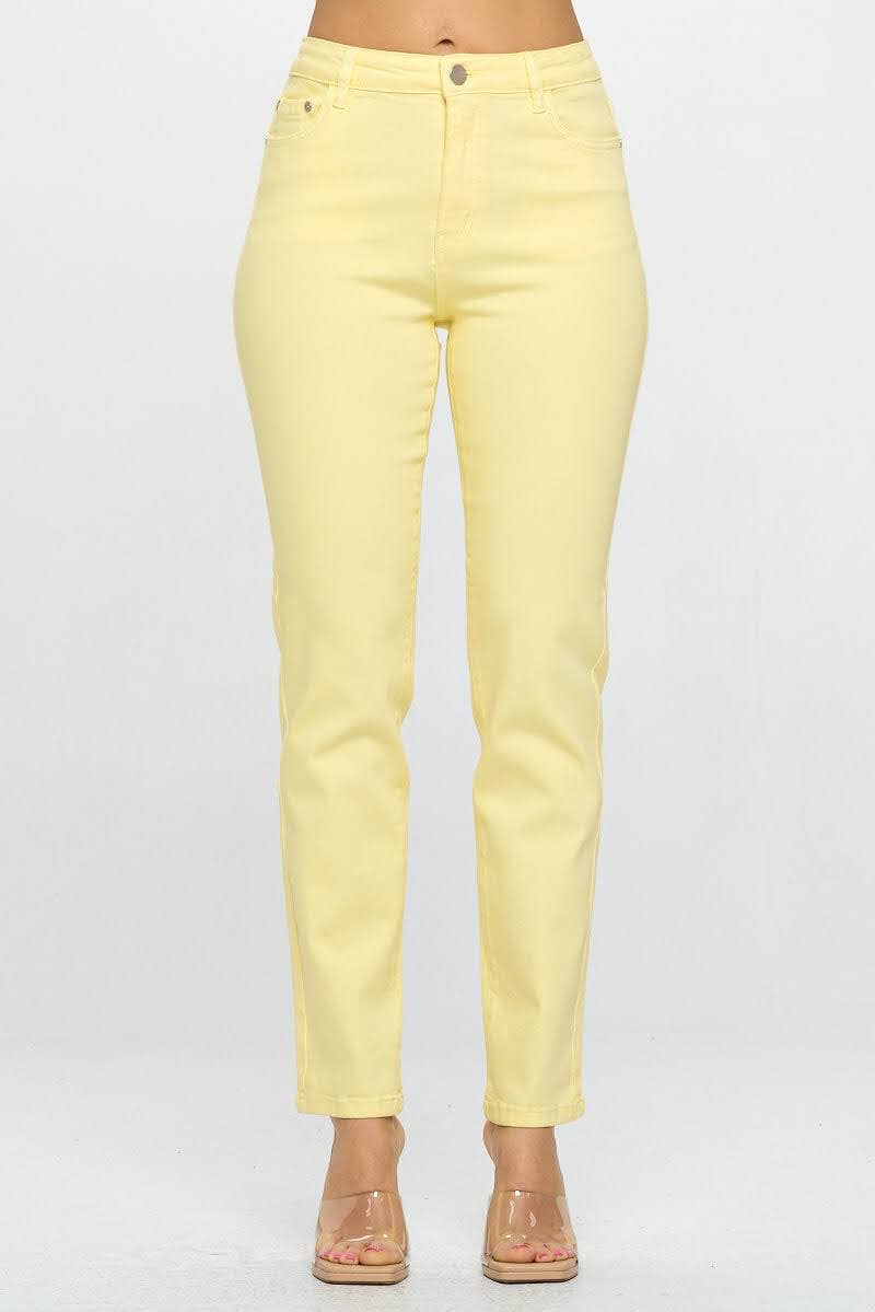 High Rise Straight Fit Color Denim Pants: Yellow