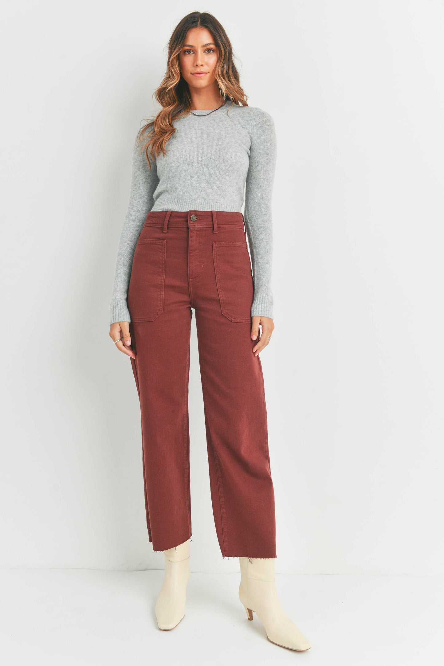High Rise Front Pockets Utility Wide Leg Pants