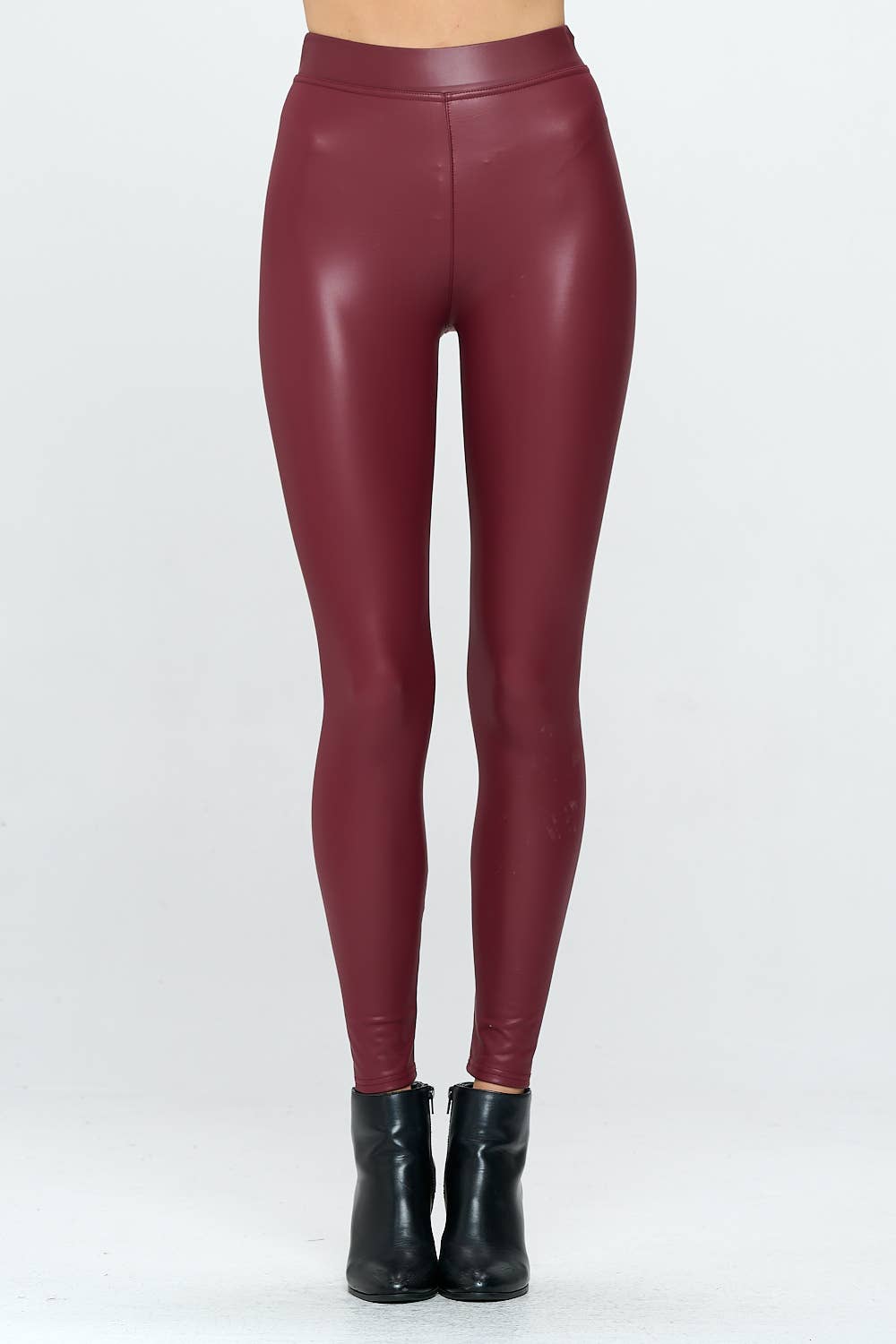 Fleece Lined Faux Leather Legging-Cranberry