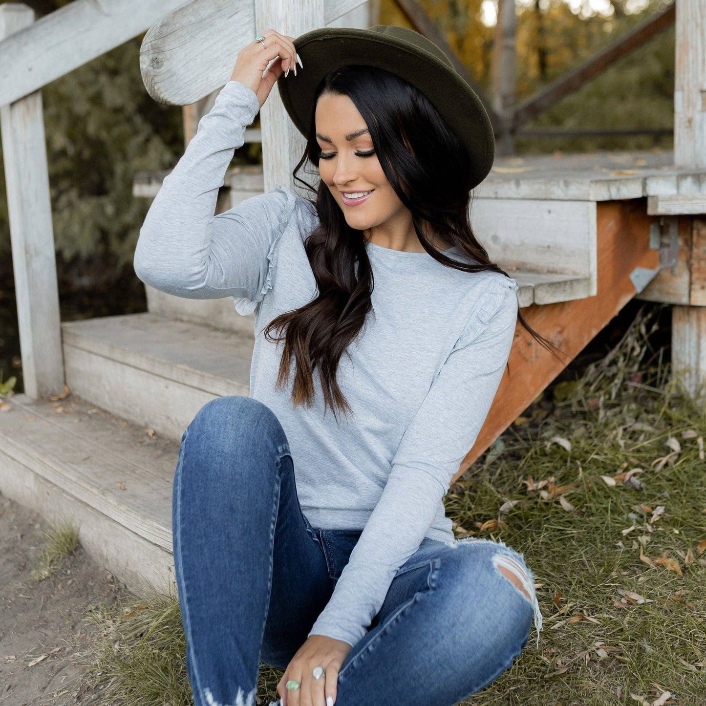 Hensley Ruffled Sleeve Long Sleeve T-Shirt