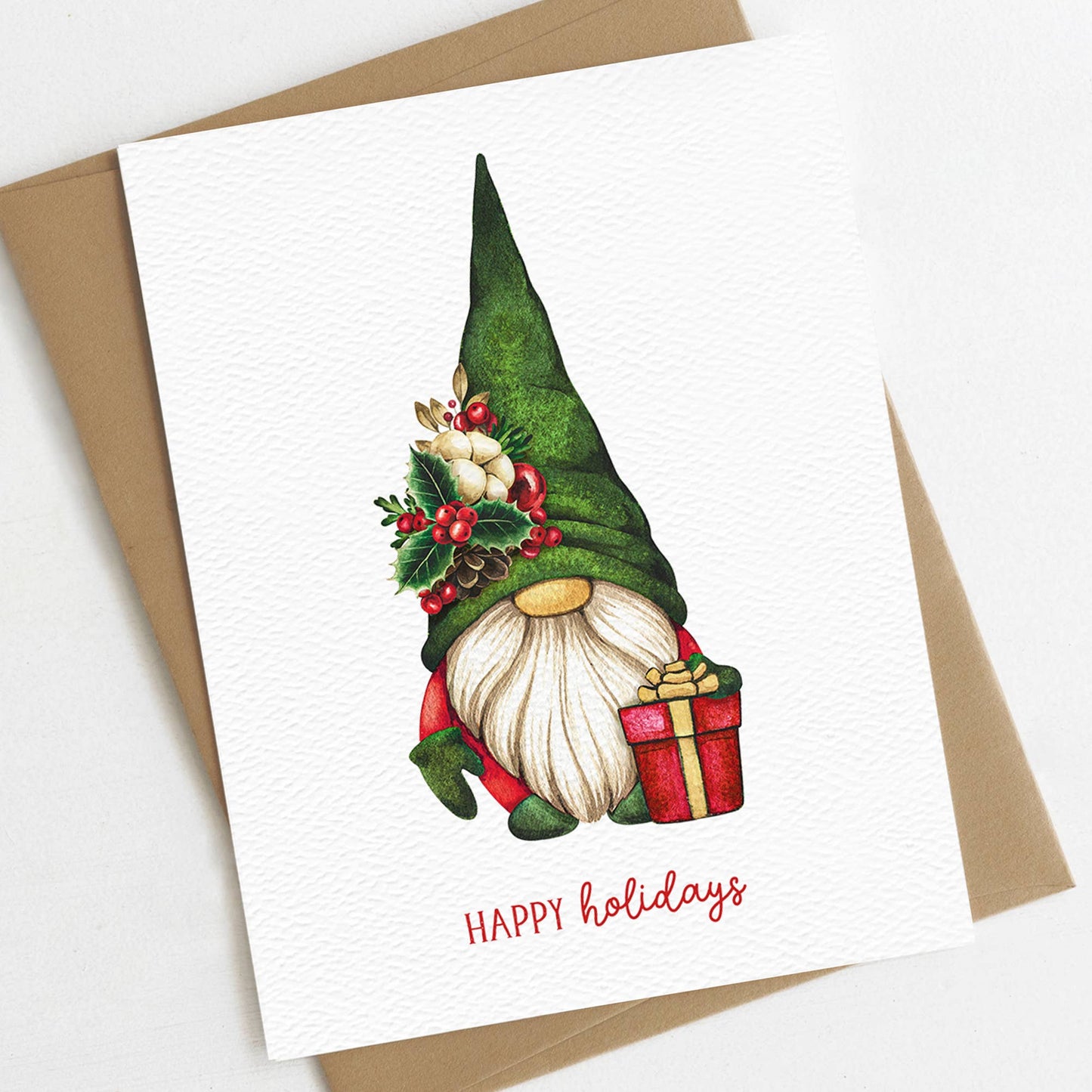 Blue Thistle - Happy Holidays Gnome Card, Cute Christmas Card, Gnomes