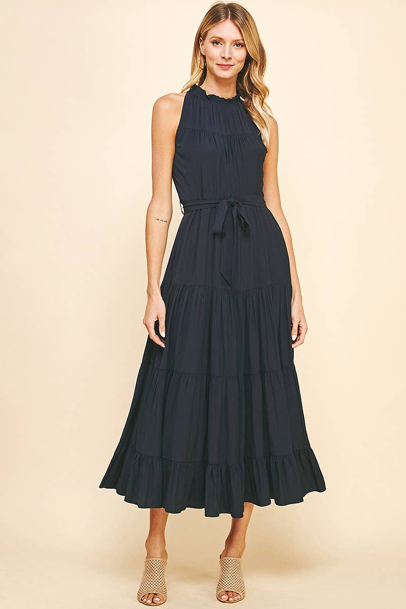 Halter Midi Dress-Deep Navy