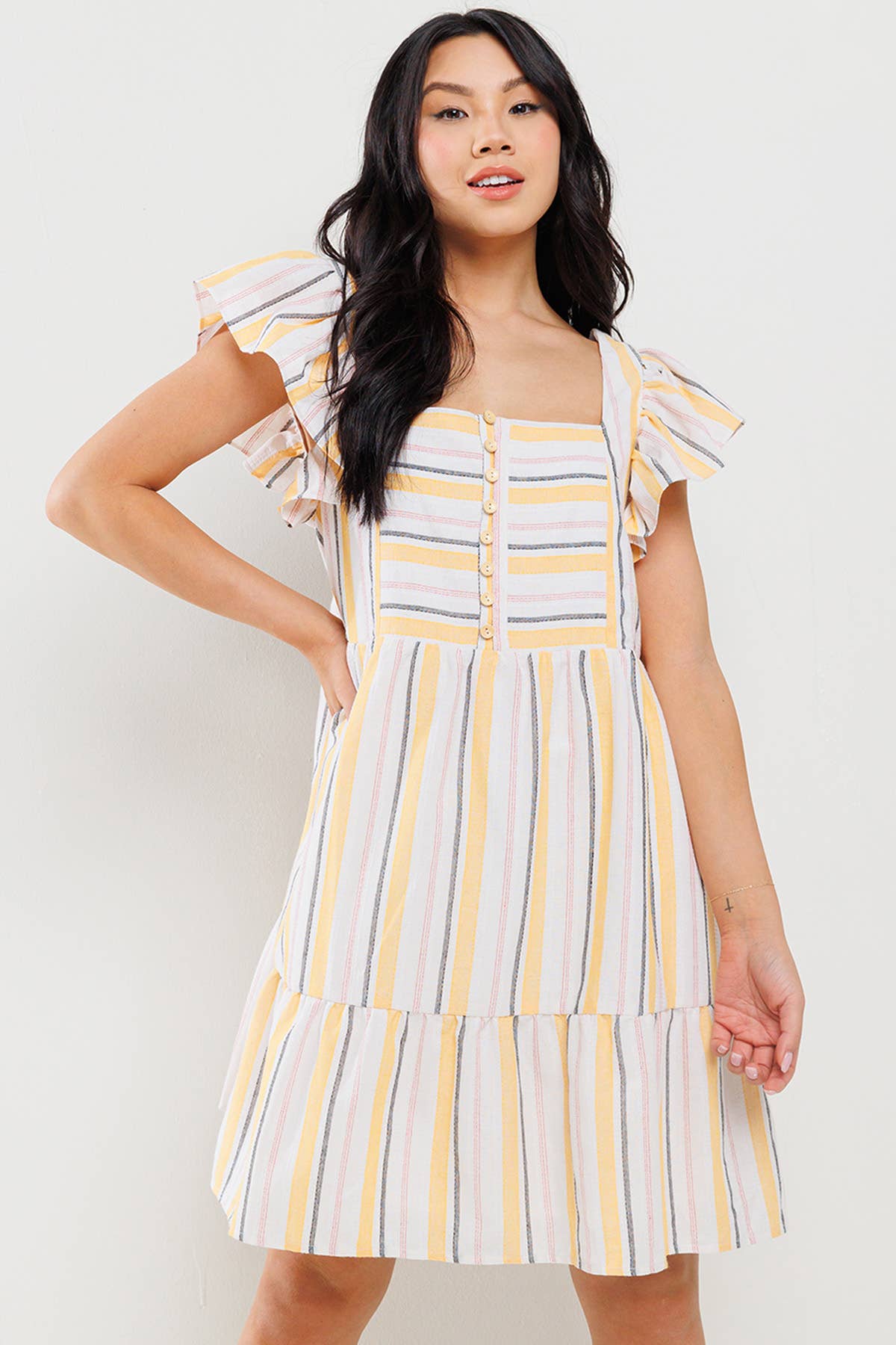 Striped Tiered Mini Dress with Pockets