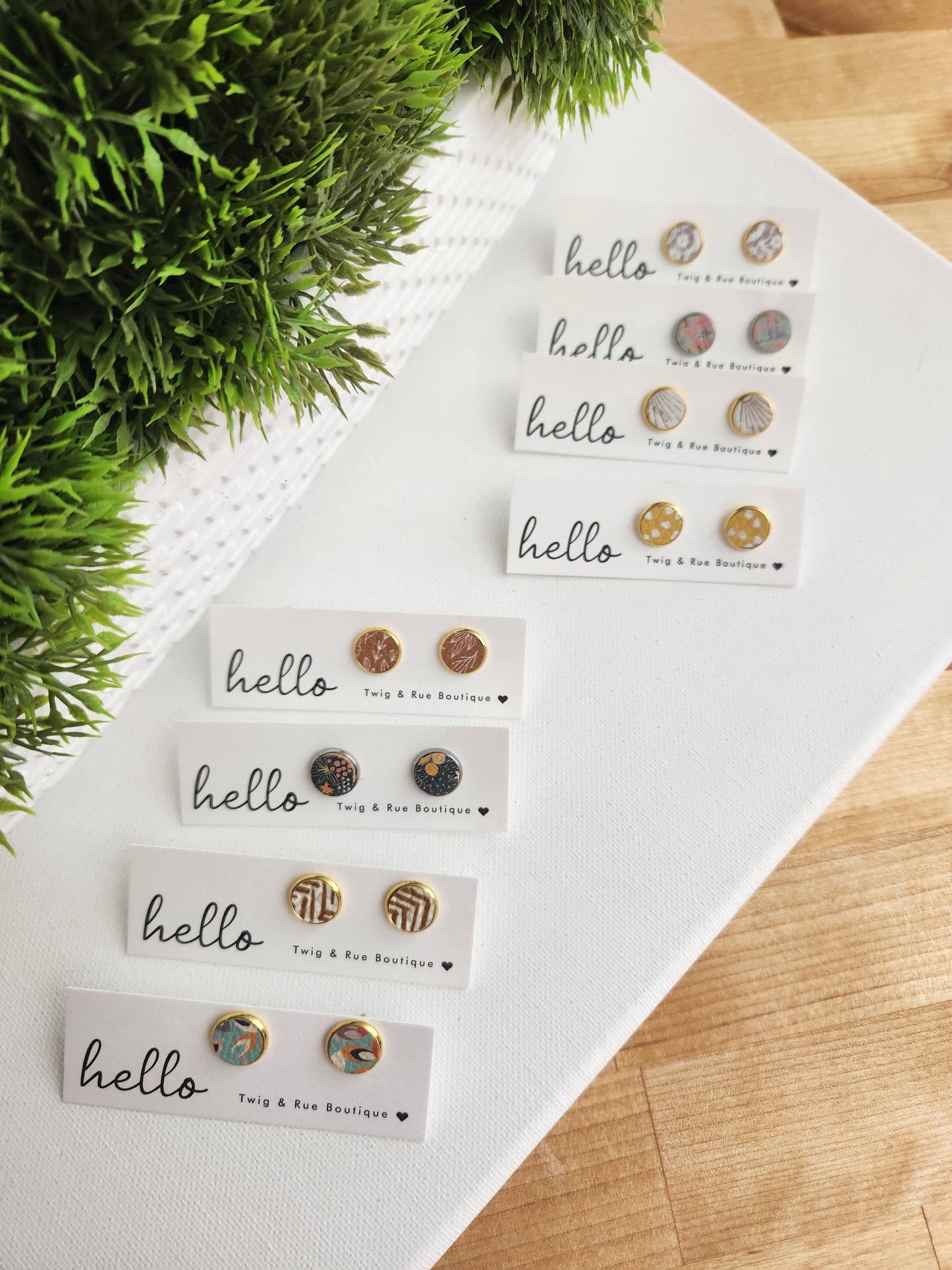 Twig & Rue boutique - Leather button studs: Tan floral