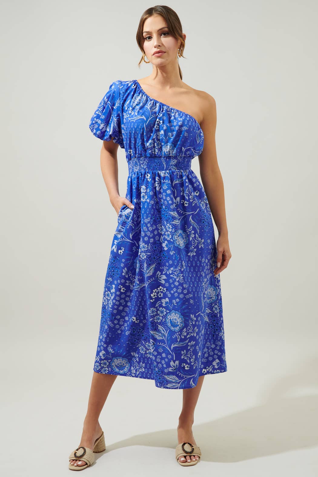 Sugarlips - Amaya Mixed Print Bridgette One Shoulder Midi Dress