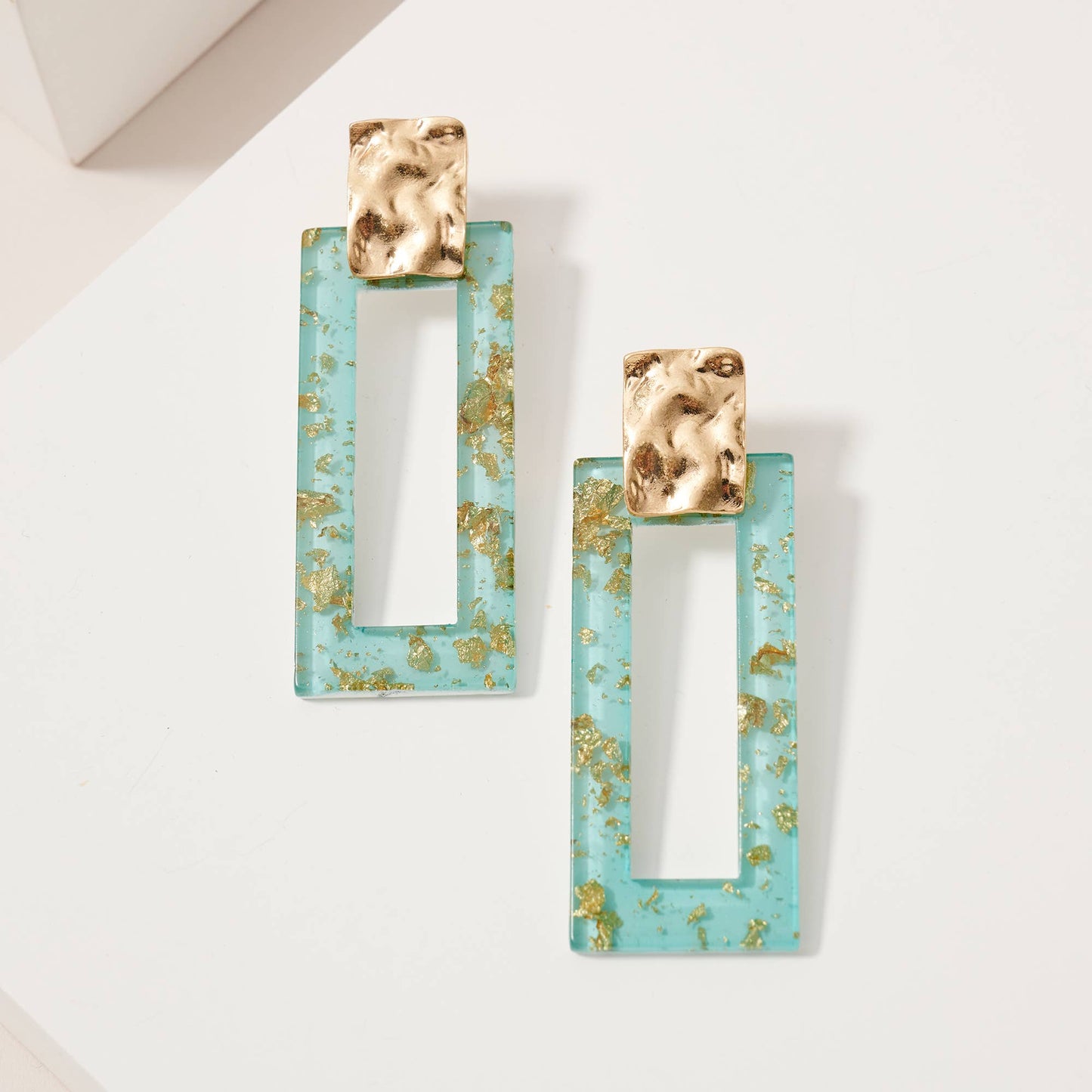 Rectangle Gold Leaf Dangling Earrings