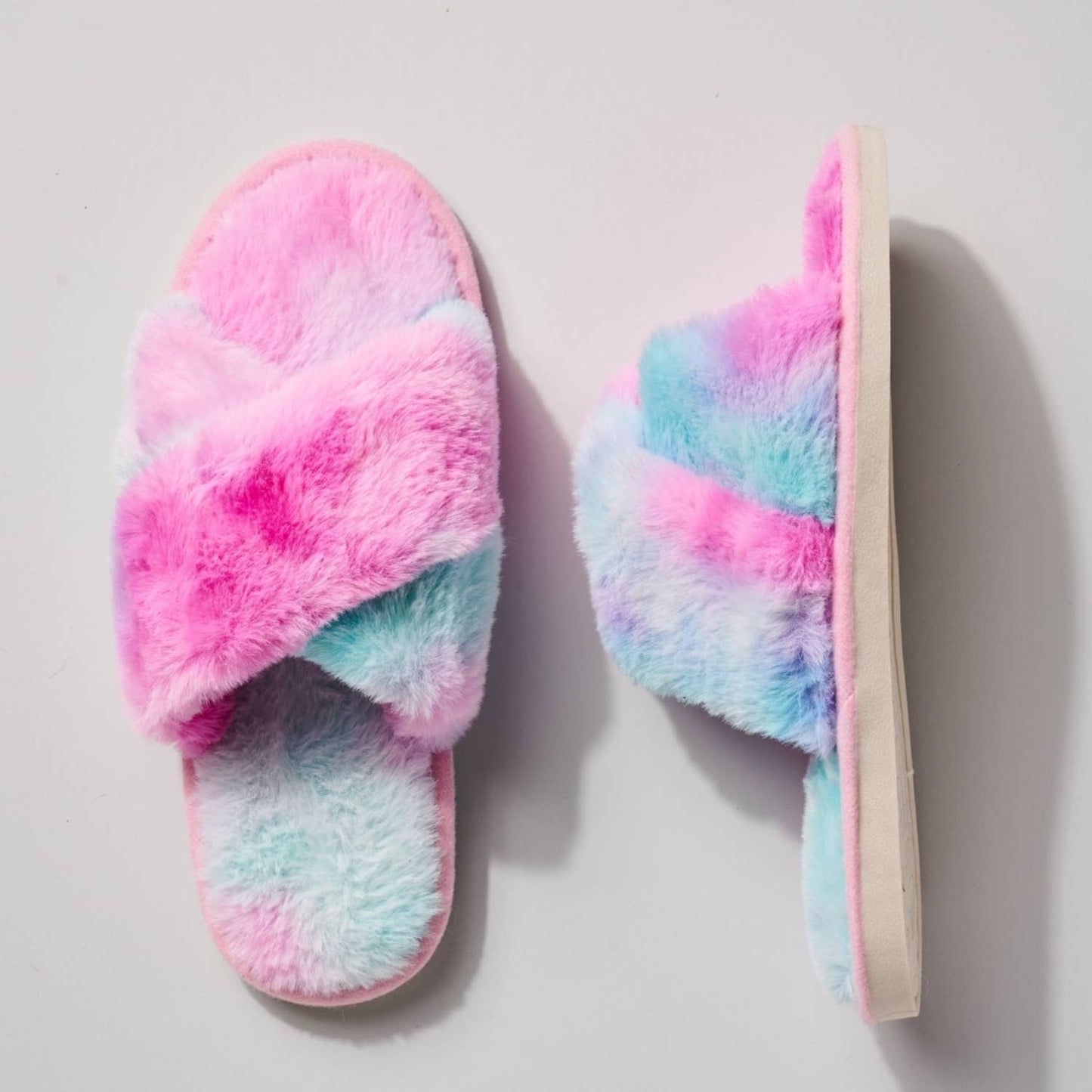 Tie-Dye Print Faux Fur Slippers