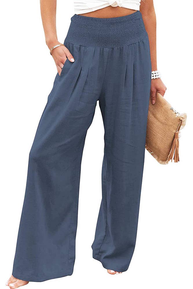 UNISHE - HIgh Waist Linen Wide Leg Pants ZZKF1108