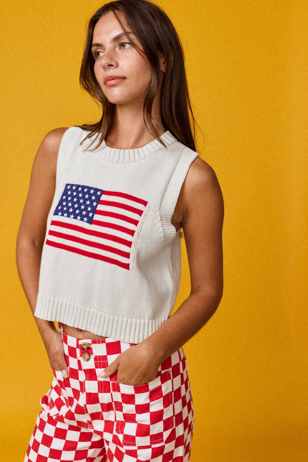 American flag Sleeveless Top: IVORY