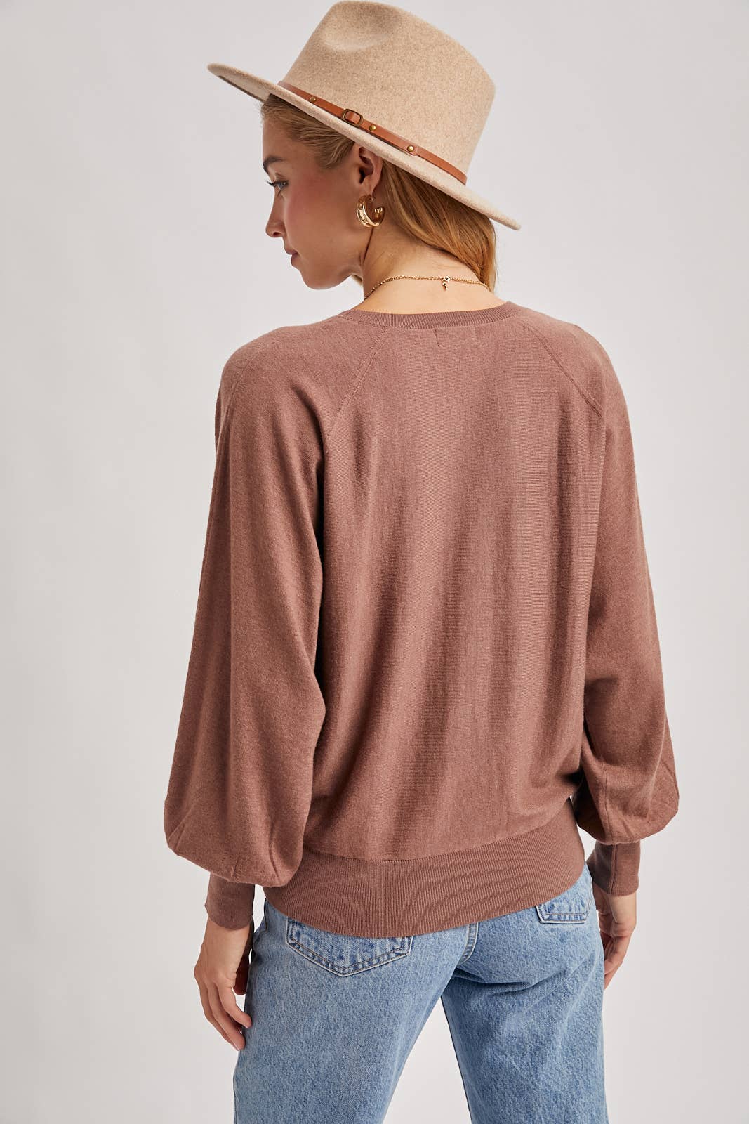 Lightweight Drape Sleeve Sweater-Mocha