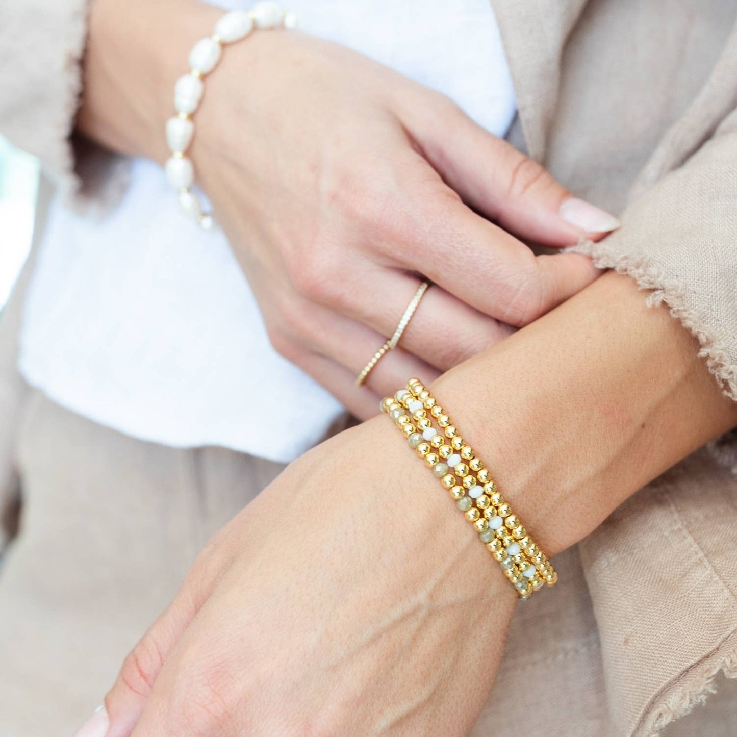 4mm Bead & Crystal Stretch Bracelet -Assorted: Brights