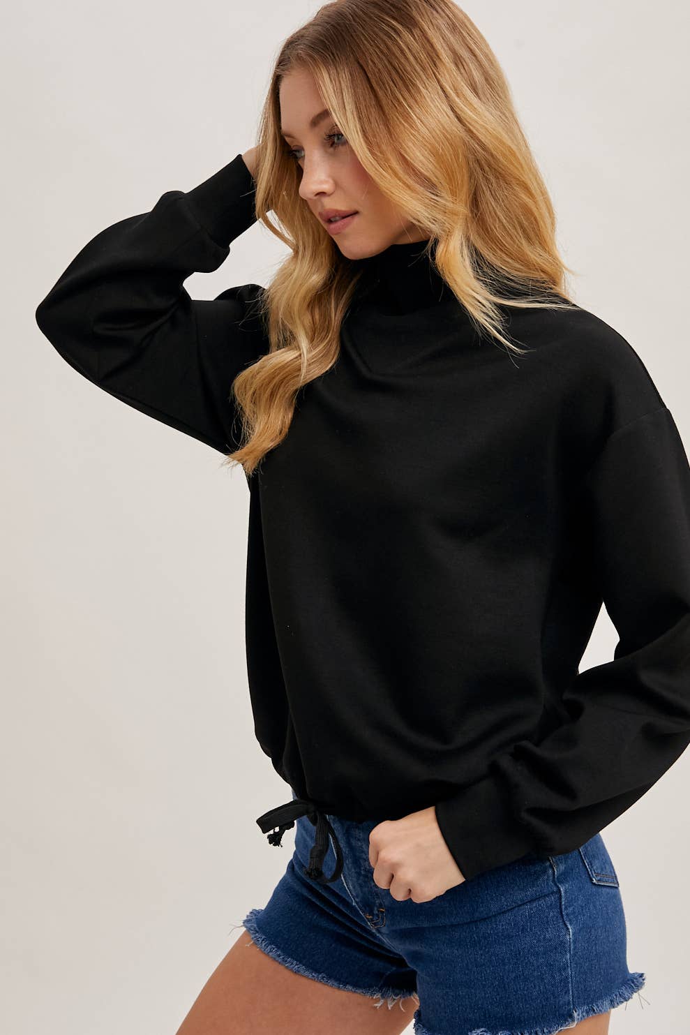 Mock Neck Pullover with Drawstring Waist