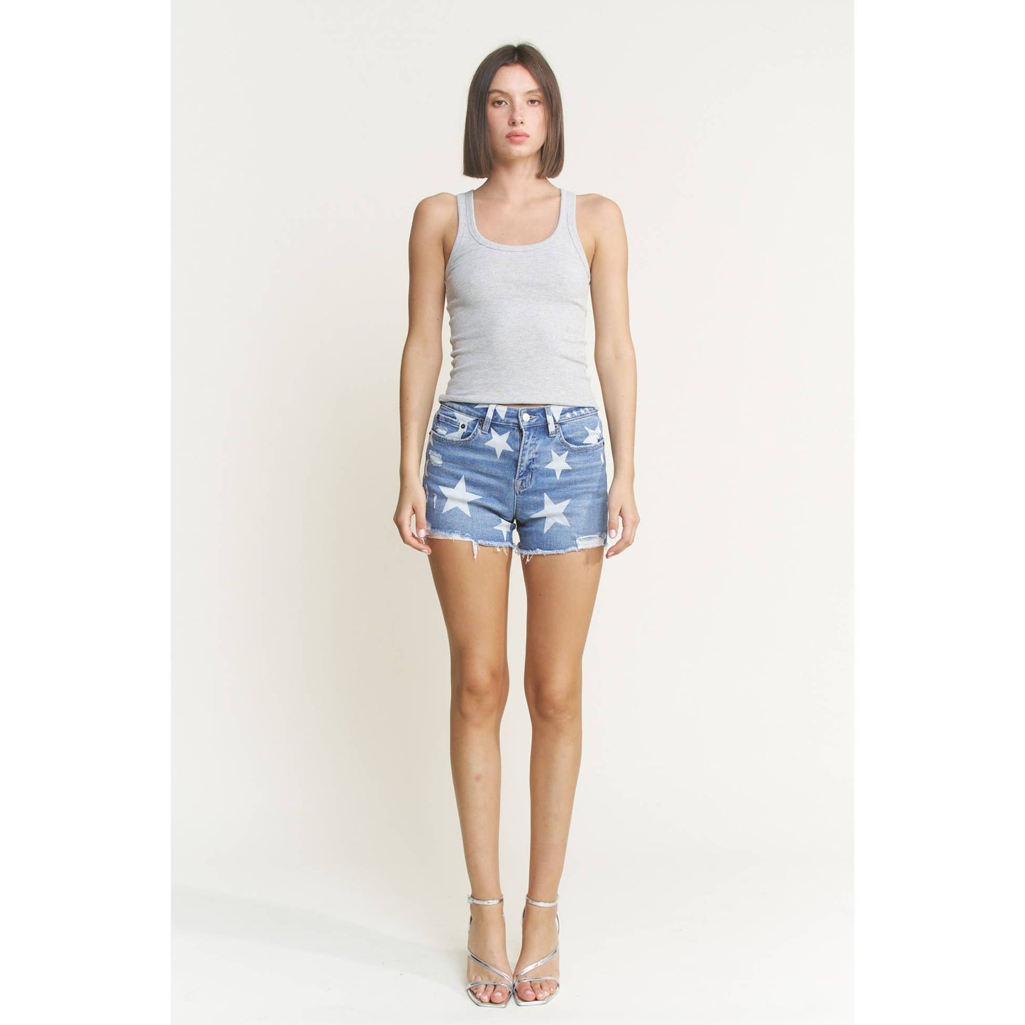 Mica Denim - HIGH RISE DISTRESSED SHORTS: Denim star / XL