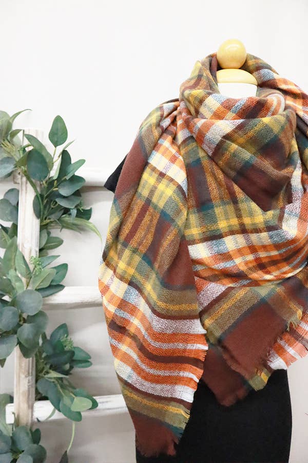 Plaid Oversized Blanket Scarves: RUST MULTI / ONE