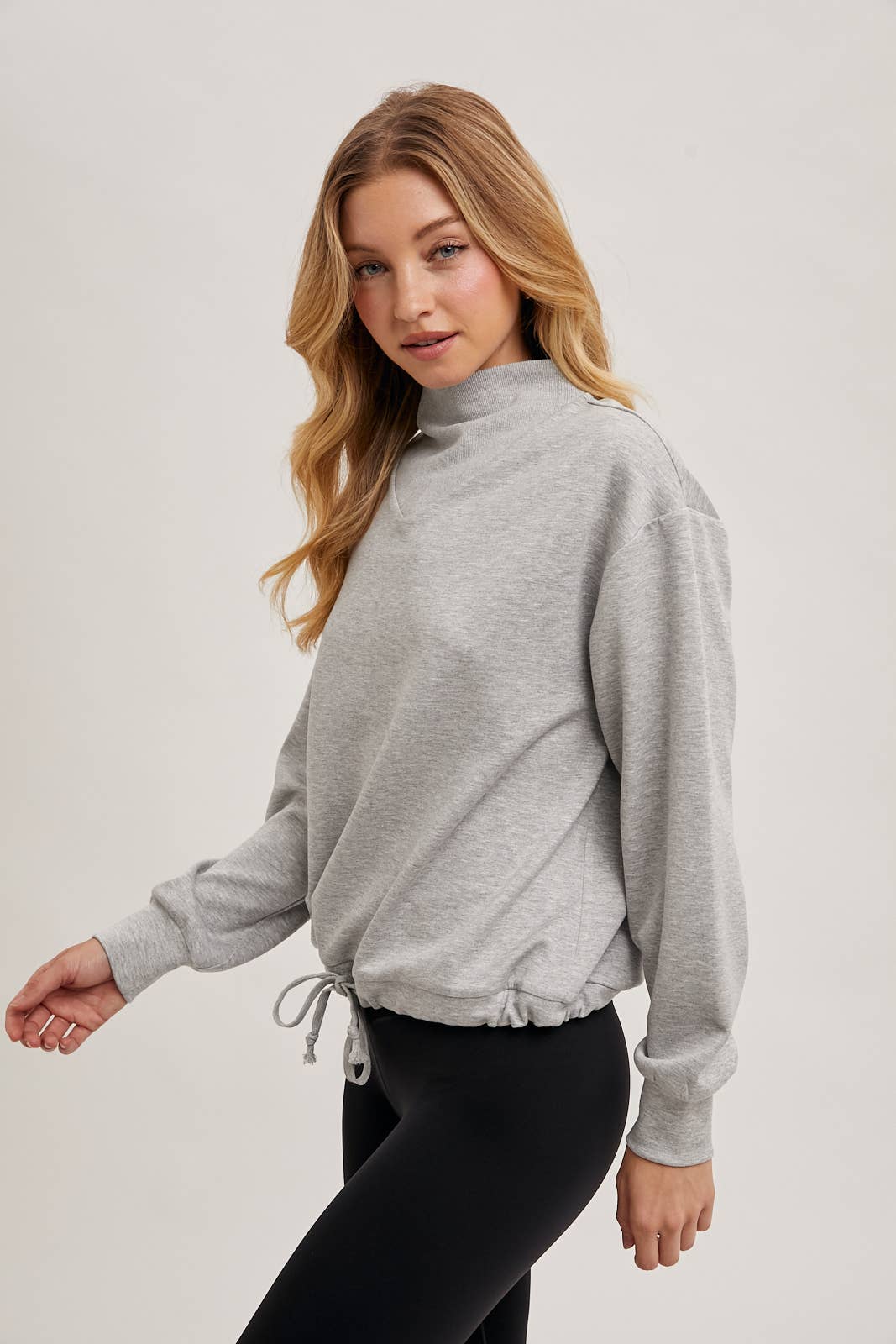 Mock Neck Pullover with Drawstring Waist