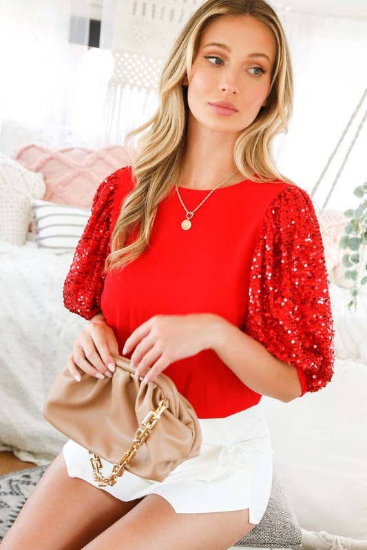 Sequin Puff Sleeve Shirt