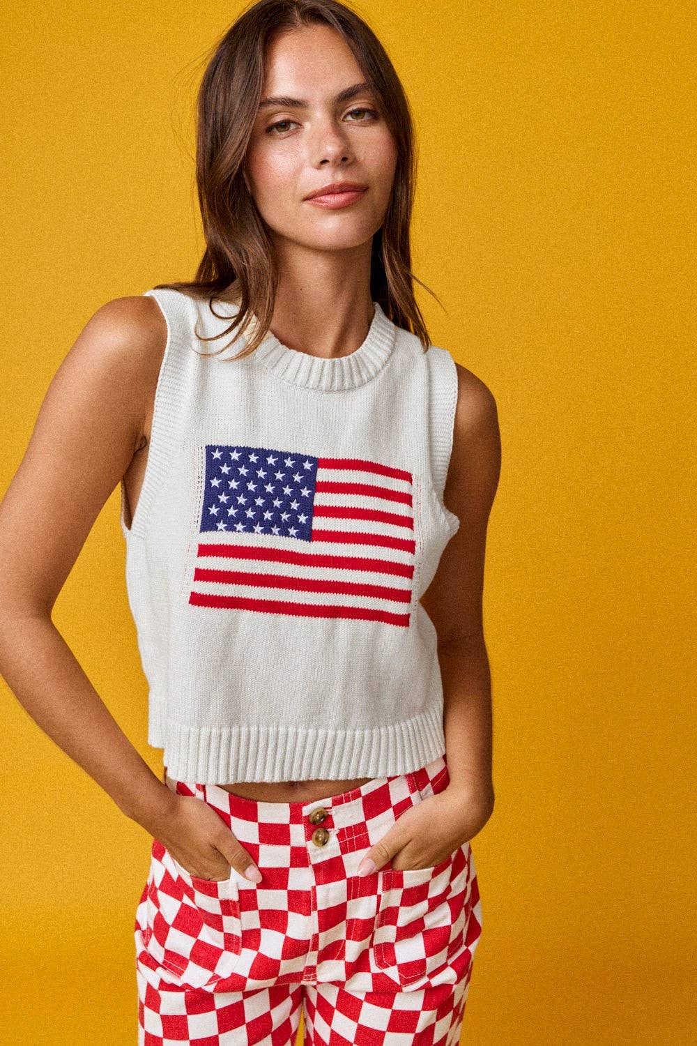 American flag Sleeveless Top: IVORY