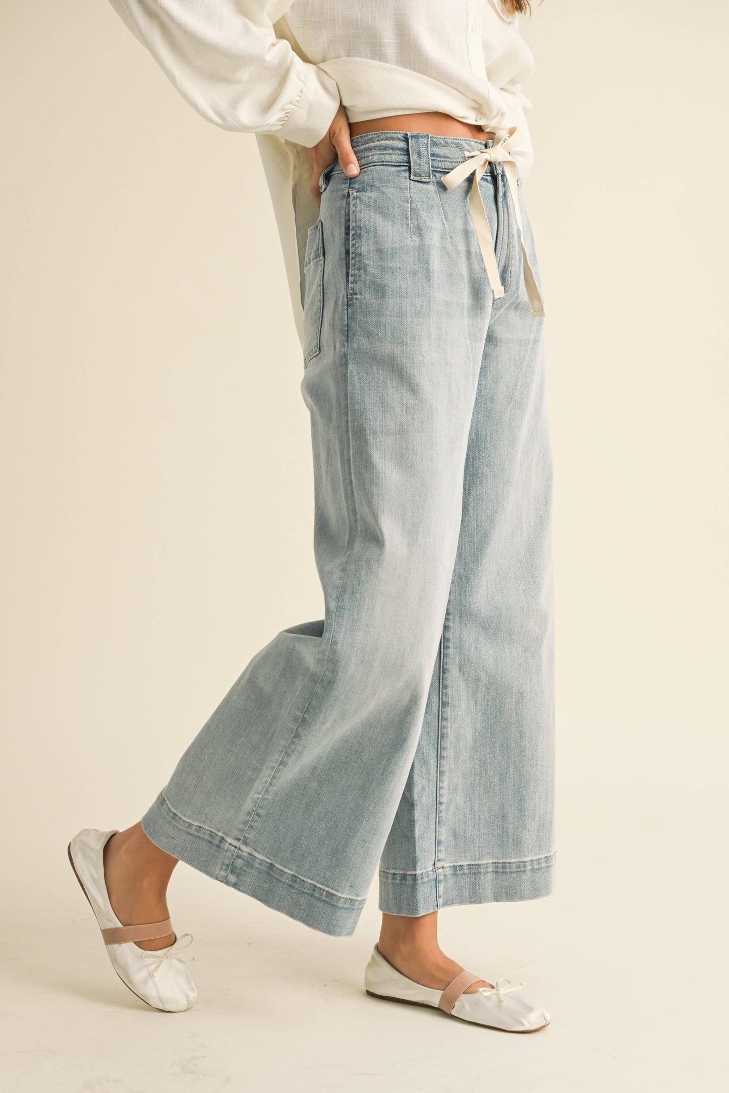 Washed Soft Denim with Tie-Front Jeans