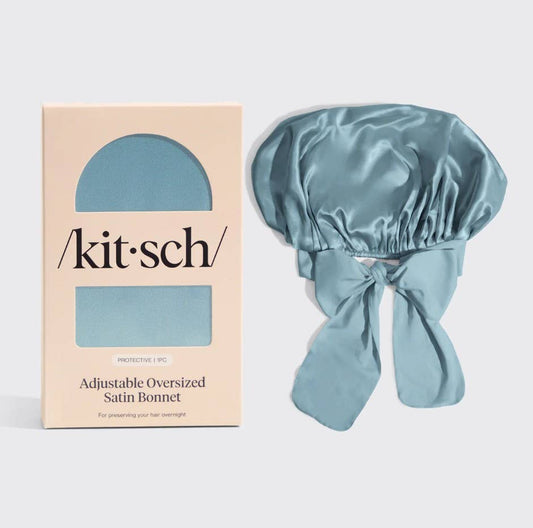 KITSCH - Adjustable Oversized Satin Bonnet- Haze Blue