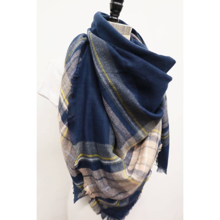 Plaid Oversized Blanket Scarves : NAVY / ONE