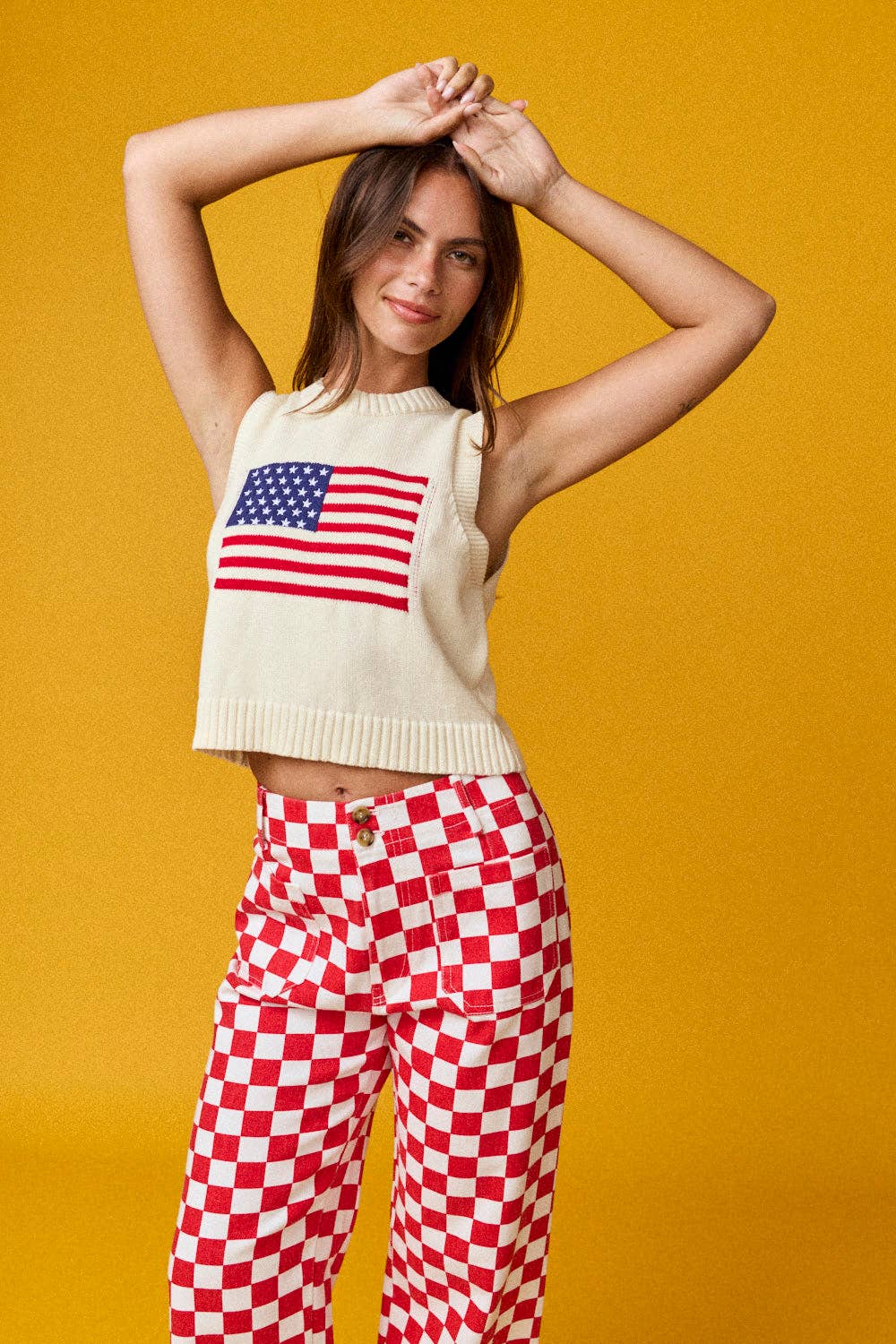 American flag Sleeveless Top: IVORY
