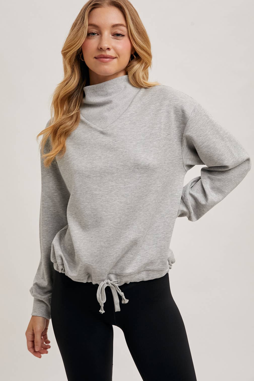 Mock Neck Pullover with Drawstring Waist