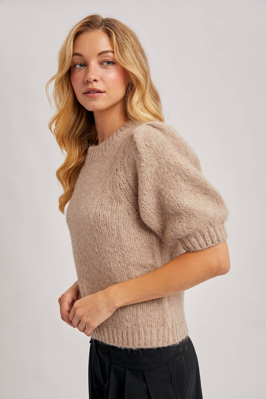 Puff Sleeved Soft Knit Sweater-Oatmeal