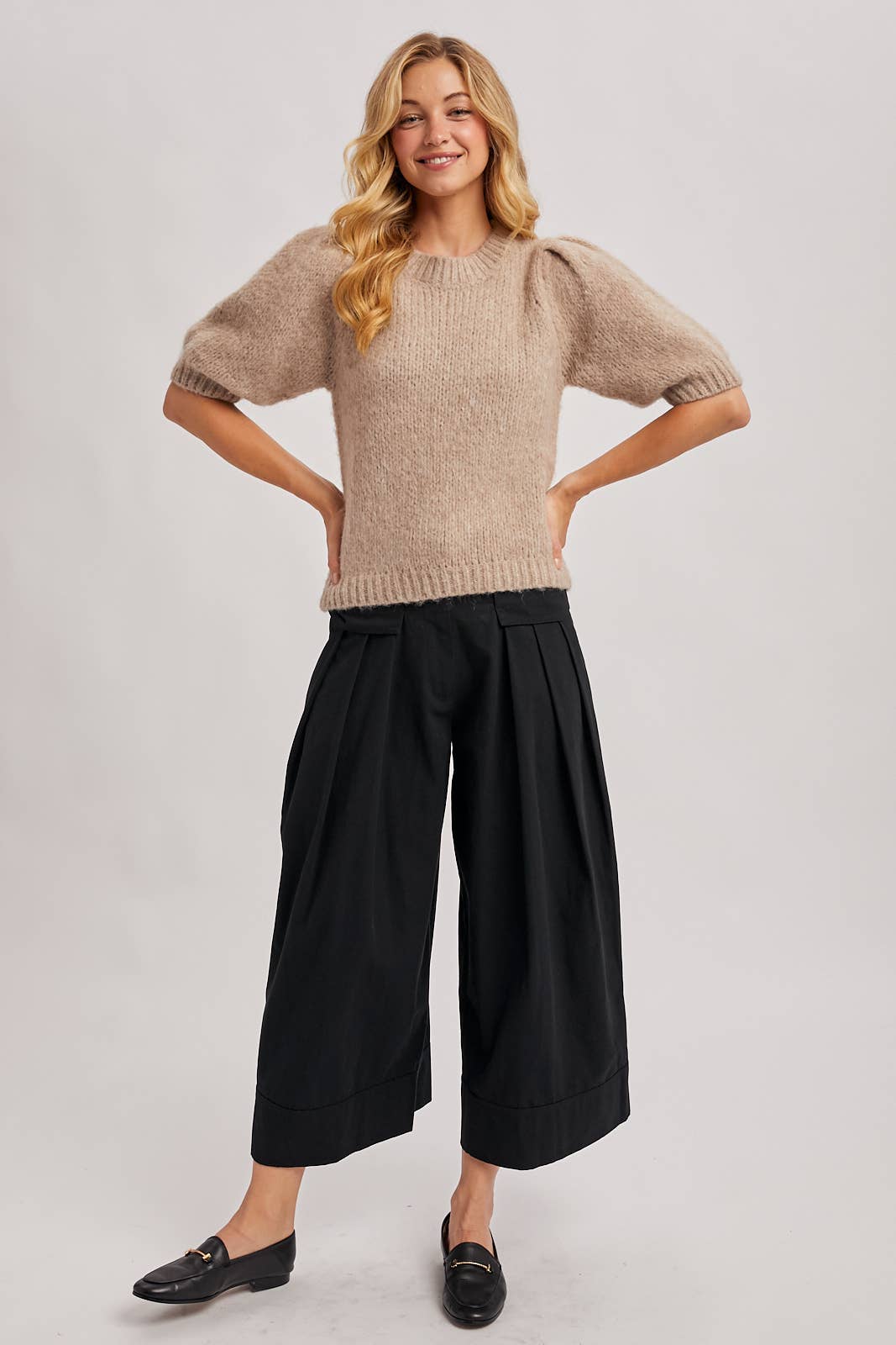 Puff Sleeved Soft Knit Sweater-Oatmeal