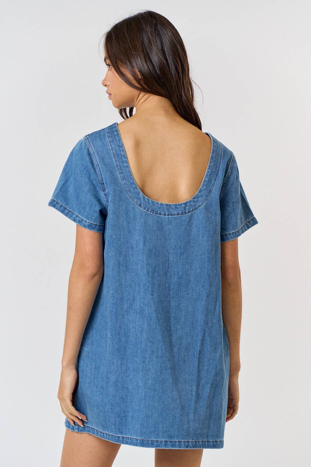 Denim Shirt Dress with Scoop Open Back